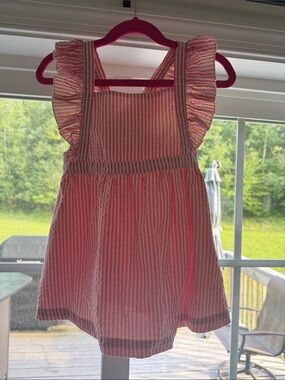 First Impressions Pink Striped Ruffle Sleeve Casual Dress